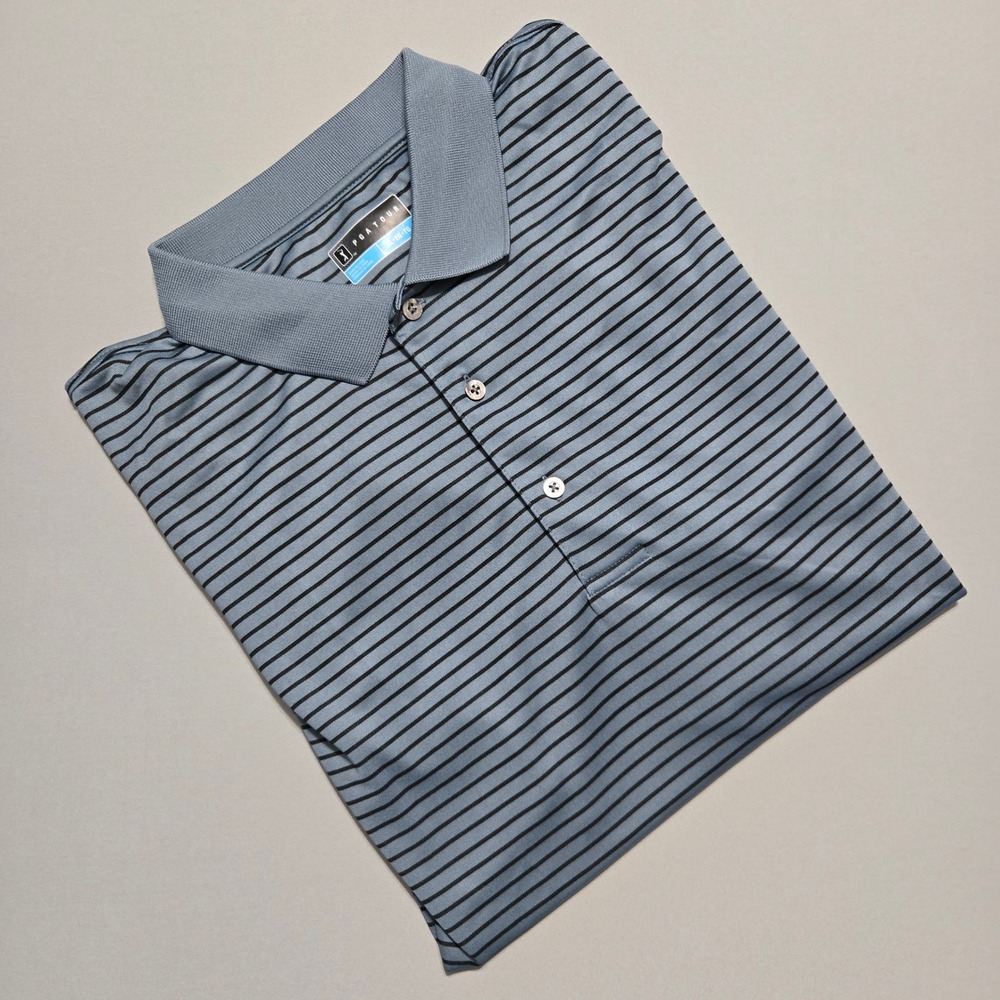 PGA Tour Polo Mens XL Blue Striped Short Sleeve Button Polyester